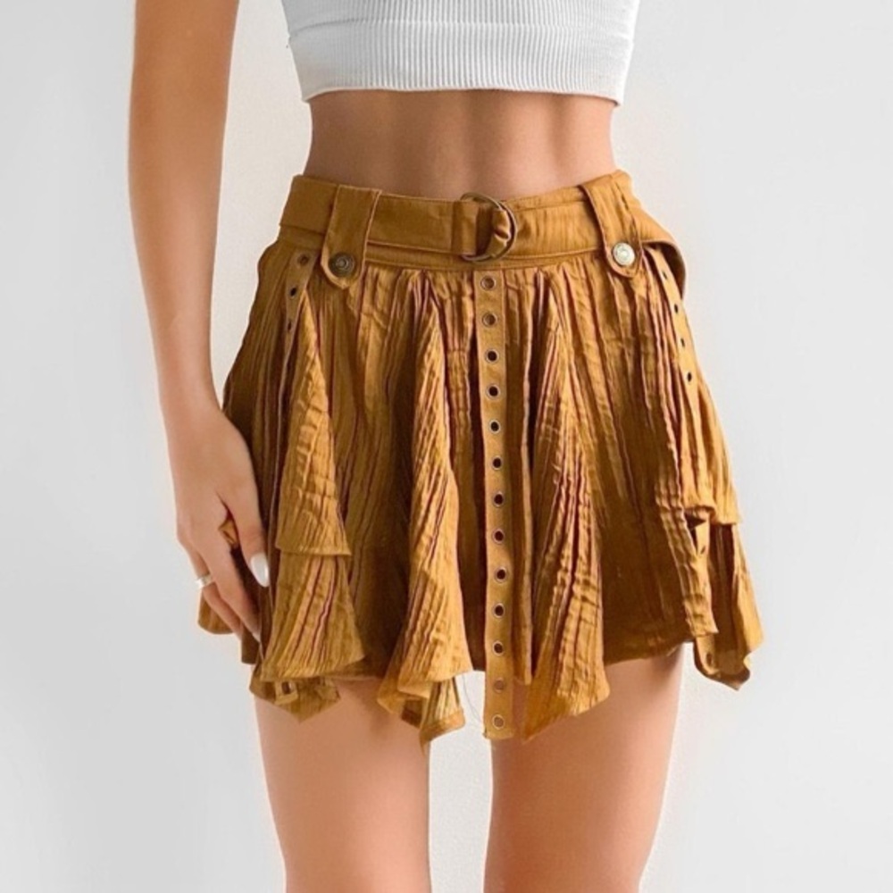 Free People Dark Yellow Textured MiniSkirt